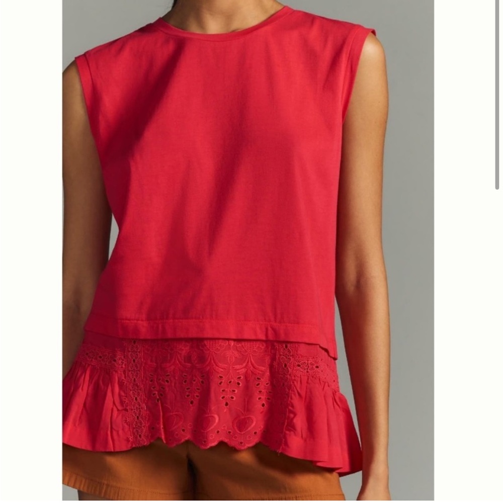 NWOT Anthropologie Tiny Janice Ruffled Tank Top Shirt Eyelet Lace Trim